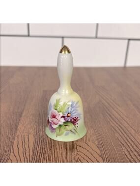 LEFTON CHINA BELL 5202 Hand Painted Pink Purple Flowers Gold Tip-Vintage Japan